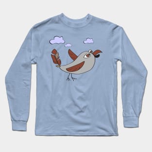 Sparrow Funny Character Crazy Bird Primitive Style Cartoon Long Sleeve T-Shirt